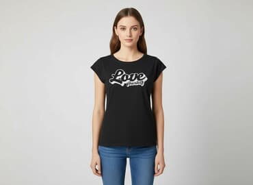 czarne t shirty w serek damskie: Beloved, T-shirt damski, rozmiar M — 7