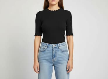 czarne t shirty damskie w serek: H&M, T-shirt damski, rozmiar S — 6