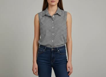 bluzka w kratę czarno biala: Women's blouse, size M — 1