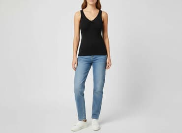 czarne t shirty damskie w serek: Top damski, rozmiar S — 5