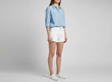 krótkie jeansowe spodenki z wysokim stanem podarte: Denim, Szorty damskie, rozmiar XS — 7