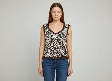 brązowa bluzki z krótkim rękawem: Bluzka damska, rozmiar S — 1