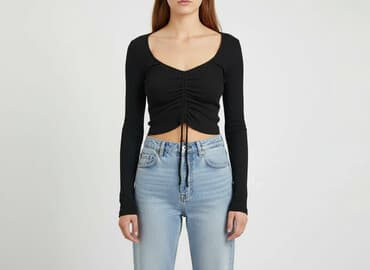 czarne body z długim rękawem zara: Zara, Top damski, rozmiar S — 6