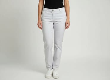 biale szerokie jeansy: Spodnie materiałowe damskie, rozmiar L — 6