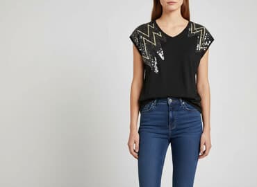 bluzki złotą nitką: H&M, T-shirt damski, rozmiar XS — 7