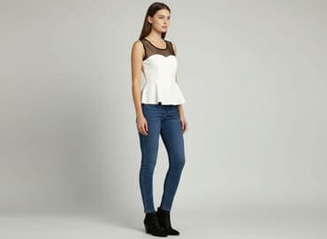 bluzka z baskinką biała: Women's blouse, size S — 1