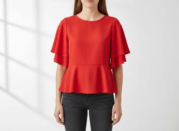 czerwona bluzka z baskinką: F&F, Bluzka damska, rozmiar M — 6