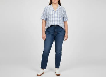 koszula w bialo niebieska krate damska: Women`s shirt, size XL — 1