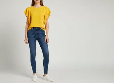 żółte bluzki z krótkim rękawem: Bebe, Bluzka damska, rozmiar S — 7