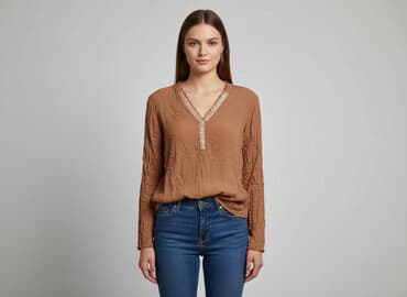 brązowa bluzki z krótkim rękawem: Bluzka damska, rozmiar M — 1