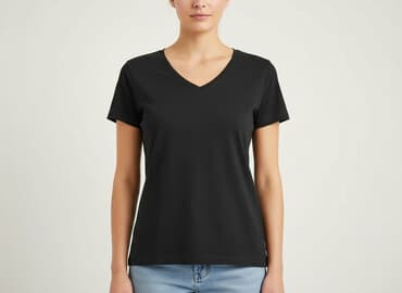 czarne t shirty w serek damskie: H&M, T-shirt damski, rozmiar S — 6