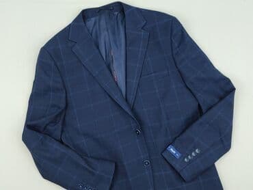 shein marynarki męskie: Męska marynarka RWX - Kolor: granatowy z delikatną kratą (okno-pane) — 1