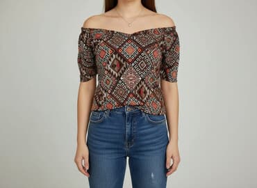 brązowa bluzki z krótkim rękawem: Bluzka damska, rozmiar S — 1