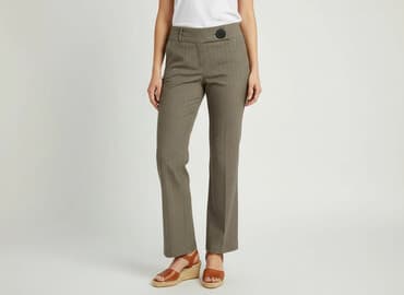 szare szerokie jeansy: Spodnie materiałowe damskie, rozmiar L — 6