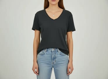 czarne t shirty w serek damskie: T-shirt damski, rozmiar M — 6