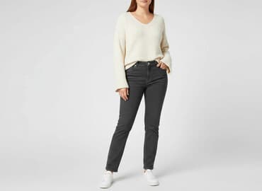 szare szerokie jeansy: Jeansy damskie, rozmiar XL — 5