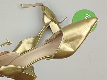 ccc zimowe: Złote czółenka damskie na niskim słupku - Rozmiar: 37 (oznaczenie na — 5