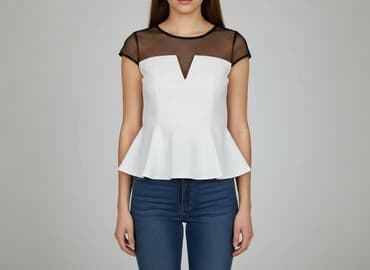 bluzka z baskinką biała: Women's blouse, size S — 1