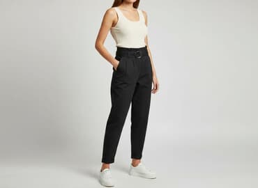 zara spodnie czarne z wysokim stanem: Bershka, Spodnie materiałowe damskie, rozmiar S — 6