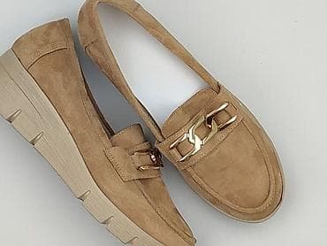 buty m: Damskie mokasyny na platformie - Rozmiar: 39 - Kolor: beż/karmel - — 1