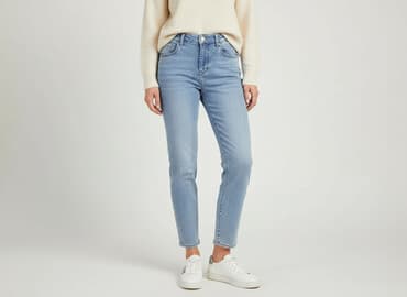 woskowane jeansy z wysokim stanem: Jeansy damskie, rozmiar M — 6