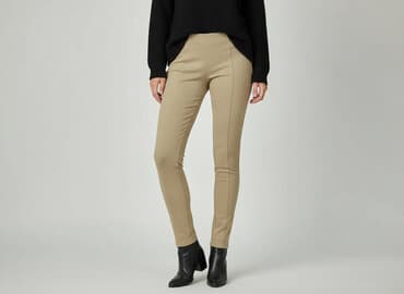 legginsy beżowe prążkowane: CLICK, Legginsy Eleganckie damskie, rozmiar L — 1