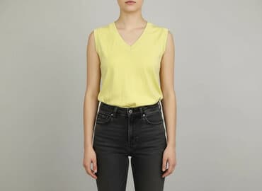 bluzka żółta w czarne paski: Okay, Top damski, rozmiar L — 7