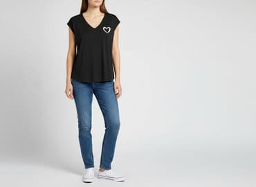 czarne t shirty w serek damskie: T-shirt damski, rozmiar L — 5