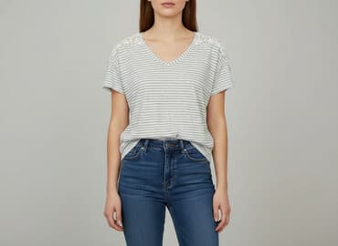 krótkie spodenki w paski: Bluzka damska, rozmiar L — 6