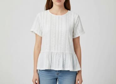 bluzka z baskinką biała: Women's blouse, size S — 1