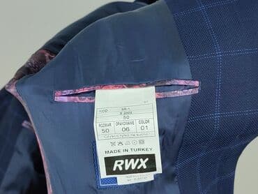 shein marynarki męskie: Męska marynarka RWX - Kolor: granatowy z delikatną kratą (okno-pane) — 4