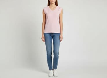 koszulki damskie z dekoltem v: Basic, T-shirt damski, rozmiar S — 1