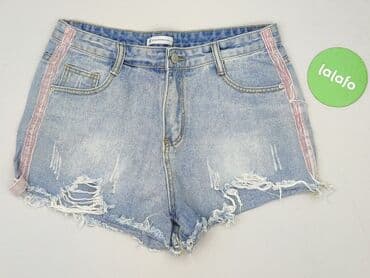 szerokie jeansy z wysokim stanem: SZACHOWNICA, Szorty damskie, L — 3