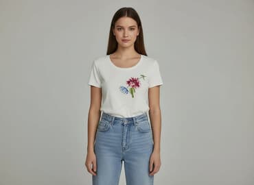 góralska koszula damska z haftem biała: Women`s T-shirt, size S — 1