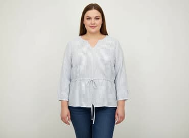 koszulka z długim rękawem w paski: Bluzka damska, rozmiar 6XL — 6