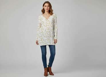 białe bluzki ze zlotym nadrukiem: Tunika damska, rozmiar S — 6