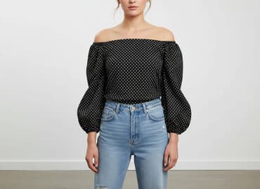 modne bluzki z bufiastymi rękawami: Bluzka damska, rozmiar M — 6