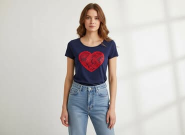 bluzki w paski z serduszkiem: HDM, T-shirt damski, rozmiar S — 1