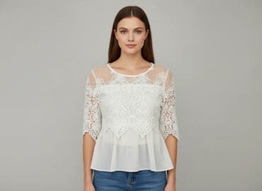 biale bluzki z gipiurą: Bluzka damska, rozmiar S — 7