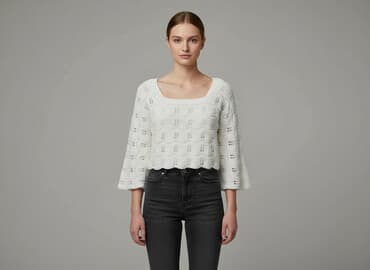 sweter piórkowy na drutach: Sweter damski, rozmiar S — 5