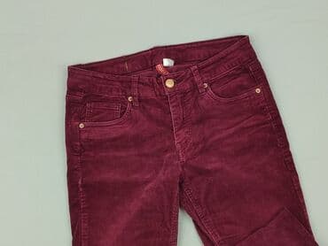 bordowe woskowane spodnie: Spodnie materiałowe damskie, S — 1