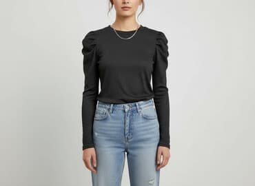 czarne bluzki z bufiastymi rękawami: Beloved, Women's blouse, size S — 1