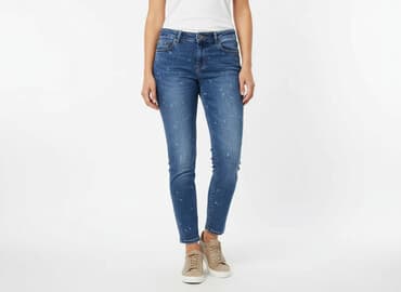 jeansy z asymetrycznym zapieciem: Jeansy damskie, L — 9