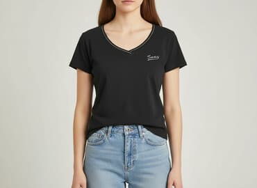 czarne t shirty w serek damskie: Nice, T-shirt damski, rozmiar M — 6