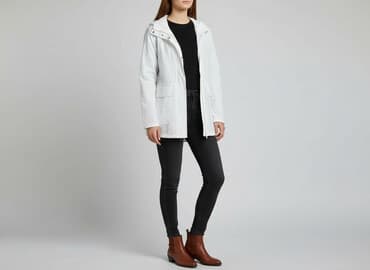 biała kurtka zimowa 4f: Parka damska, rozmiar L — 8