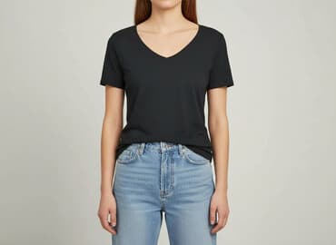 czarne t shirty w serek: H&M, T-shirt damski, rozmiar S — 8