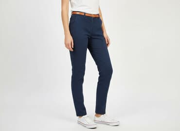 granatowe chinosy damskie: F&F, Spodnie materiałowe damskie, rozmiar S — 7