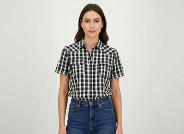 koszula w bialo niebieska krate damska: Women`s shirt, size M — 1