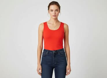 czerwona bluzka z dekoltem v: Esmara, Bluzka damska, rozmiar S — 1