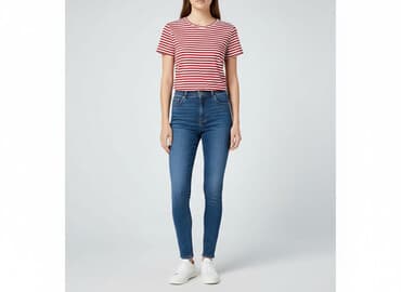 t shirt w czerwone paski: Pieces, Футболка жіноча, розмір S — 1